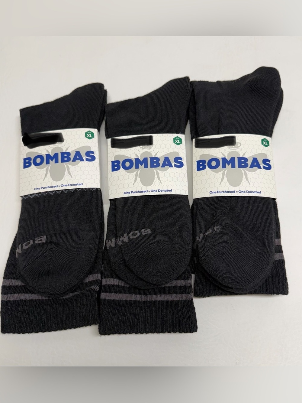 Bombas Black Crew Socks for Men - Set of 3 Sz XL